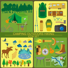 Set camping icon, hiking, outdoors