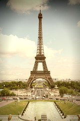 Fototapeta na wymiar Paris - Eiffel Tower. Cross processed color tone.