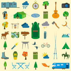 Set camping icon, hiking, outdoors