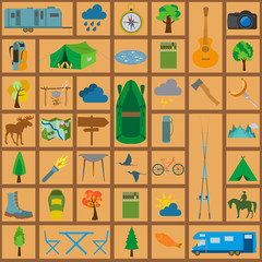 Set camping icon, hiking, outdoors