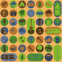 Set camping icon, hiking, outdoors