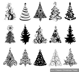 Set of Dreawn Christmas Trees. © azzzya