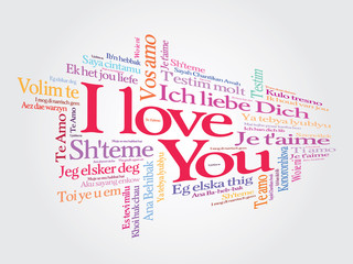 Love word cloud in many languages. Gift card. Valentine's day