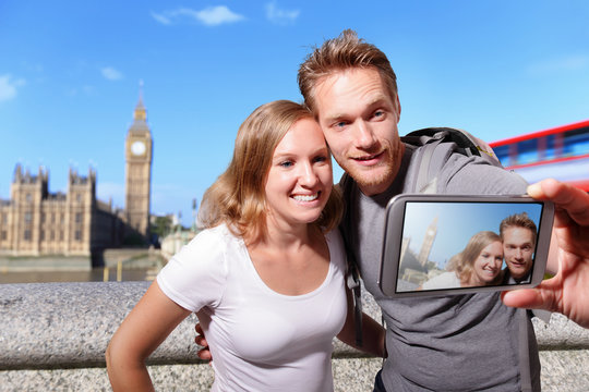 happy couple selfie in london