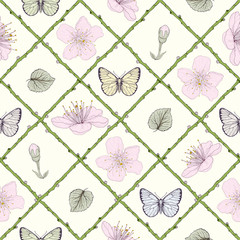 butterflies and flowers seamless pattern - 73160676