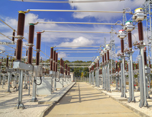 High voltage switchyard in electrical substation