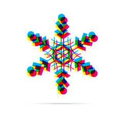 Snowflake icon with shadow. CMYK offset effect