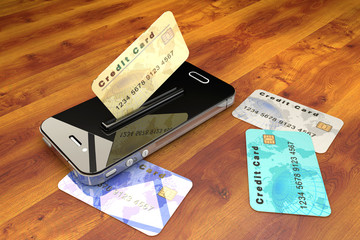 Credit Card and mobile phone. Online payment concept