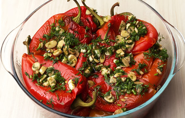 Marinated red peppers with garlic and dill