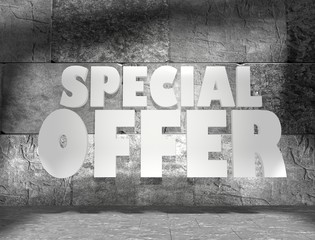 concrete blocks empty room with white special offer text