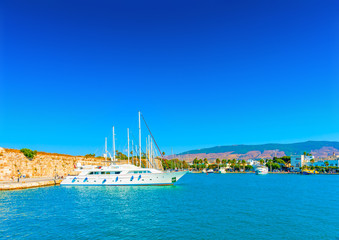 cruising ships docked at the port of Kos island in Greece