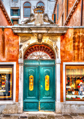 A beautiful door of an old building at Venice Italy. HDR 