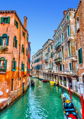 Traditional Gondolas at Venicee Italy. HDR processed