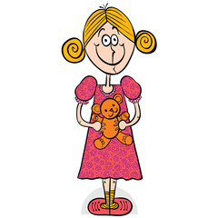 Happy little girl smiling with teddy bear.