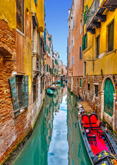 Traditional Gondolas at Venice Italy. HDR processed