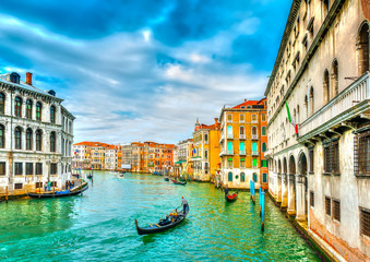 Traffic from Gondolas in Main Canal of Venice Italy. HDR