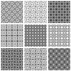 Set of monochrome geometric seamless patterns.