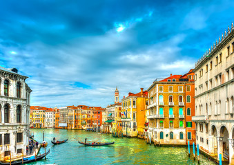 Obraz na płótnie Canvas Gondolas in Main Canal of Venice Italy. HDR processed