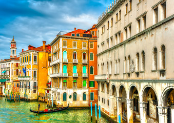 Gondolas in Main Canal of Venice Italy. HDR processed