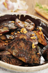 rovellons or niscalos, typical autumn mushrooms in Spain, sautee