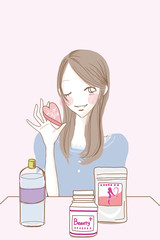 美容サプリメントセットと女性