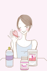 美容サプリメントセットと女性