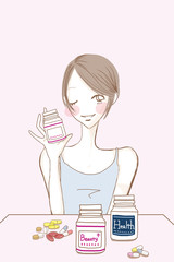 サプリメント錠剤と女性