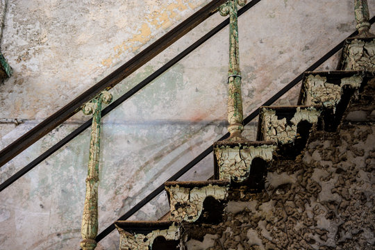 old step Staircase with peeling paint