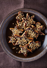 Gingerbread cookies with chocolate glaze and nuts