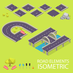 Road elements isometric. Road font. Letters G and H