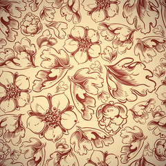 Autumn leaves and flowers seamless pattern.