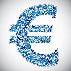 Euro sign with floral patterns.