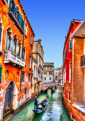 Traditional Gondolas at Venice Italy. HDR processed