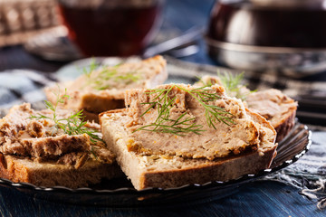 Slices of bread with baked pate
