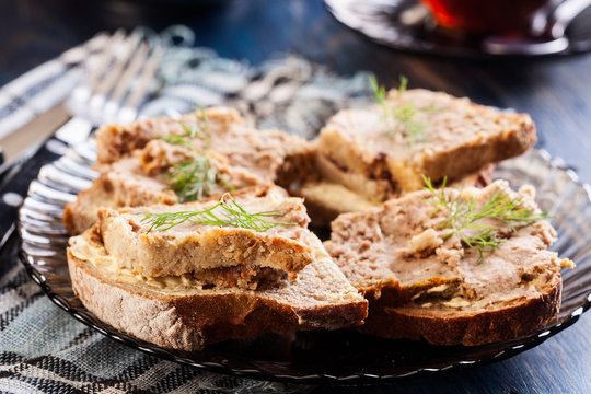 Slices of bread with baked pate