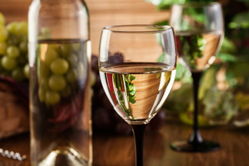 Bottle and glasses of white wine