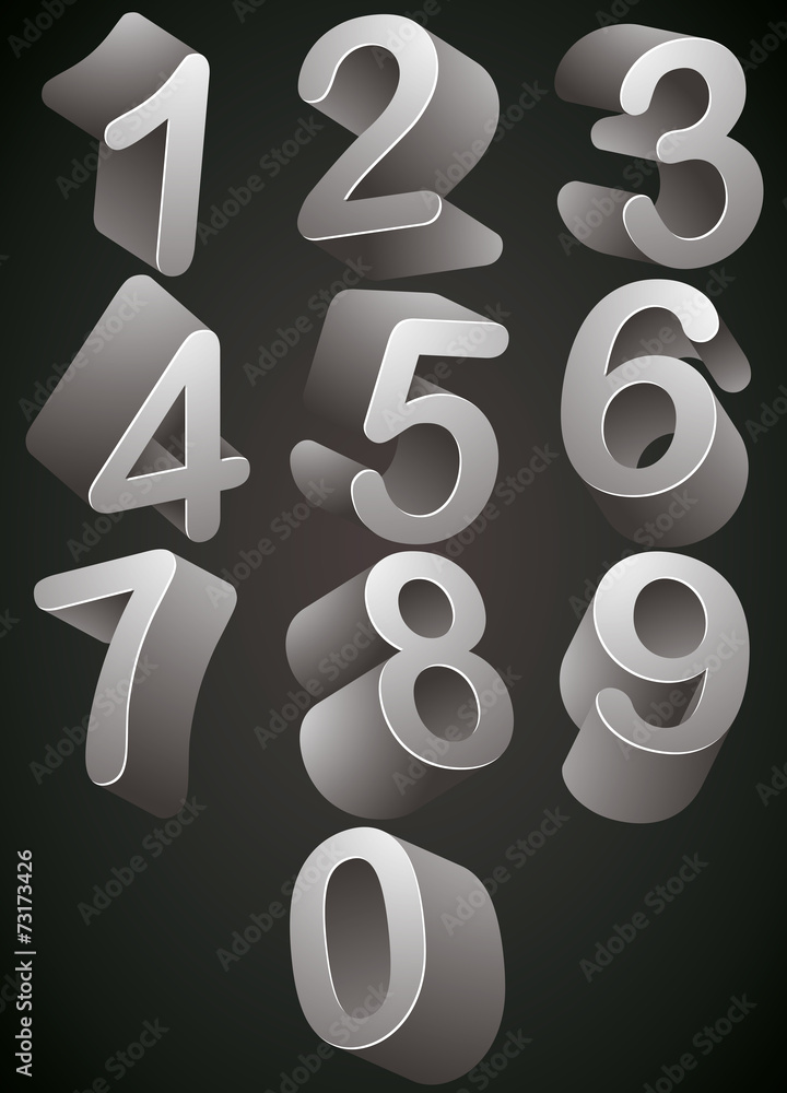 Poster 3d monochrome numbers vector set.