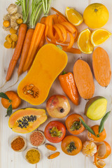 Orange coloured fruit and vegetables