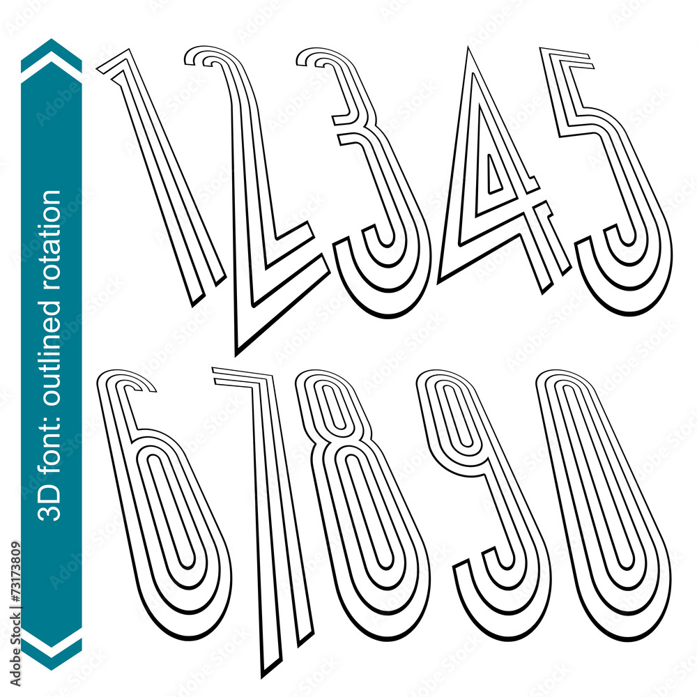 Poster 3d vector retro tall font with visual rotation effect, doodle ge