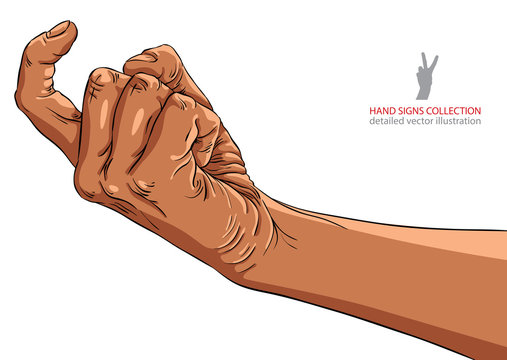 Come on hand sign, African ethnicity, detailed vector illustrati