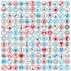 Medical icons set, vector set of 144 medical and medicine signs.