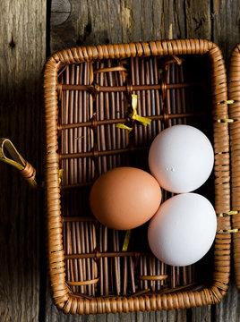 Eggs in a rustic basket