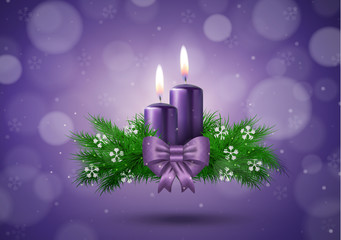 Christmas wish card  with candles  in purple vector illustration - 73175834