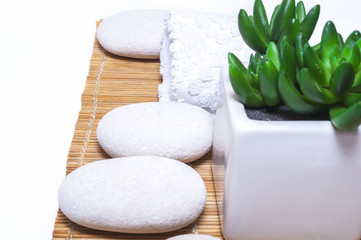 Spa Settings on beige  stick straw mat