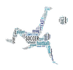 Soccer, football player scissors kick shape word cloud