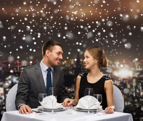 smiling couple at restaurant