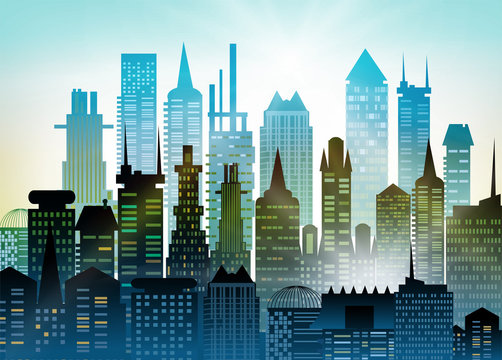 Capital illustration with lots residential and office buildings