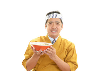 仕事中のラーメン職人