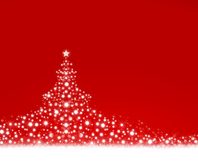 White Christmas tree on red background.  