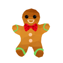 Illustration of funny origami gingerbread with red ribbon